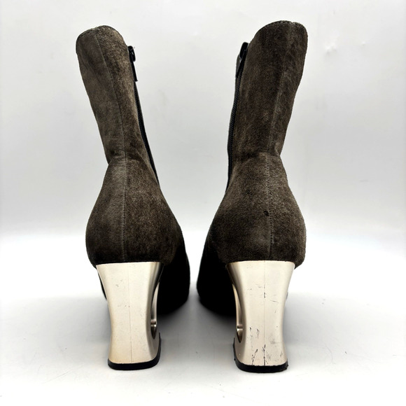 Vintage 80s Classique Black Brown Ombre Suede Cut-out Block Heel Zip Boot 8M - Picture 8 of 16